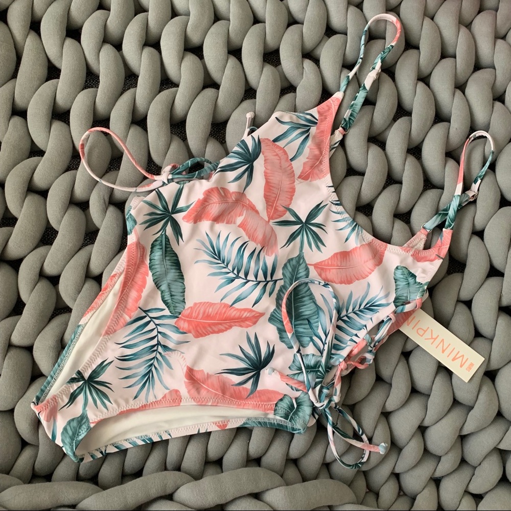 MINKPINK Anjuna Lace-up Tropical Print Swimsuit